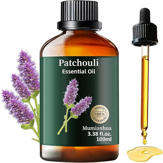 Pure Patchouli Essential Oil, Mumianhua Natural Patchouli Oil for Diffuser, Perfume, Skin,Hair, Soap Making, Room Spraying,Earthy Grounding, Outdoor Protection 3.38 Fl Oz