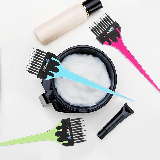 Hair Color Brush Set with Nylon Guide Bristles, 3 Pack Professional Hair Dye Brushes for Hair Stylist & DIY, Multi-Color Handles for Precise Application