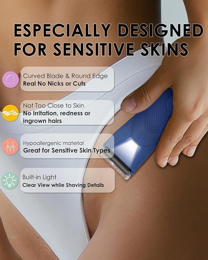 Manscape for Men, Groin Trimmer for Men and Women, Body Hair Trimmer and Ball Trimmer with Light, Pubic Hair Shaver, Manscaper Kit, 7 Precisions, Waterproof Wet/Dry Grooming (Dark Blue)