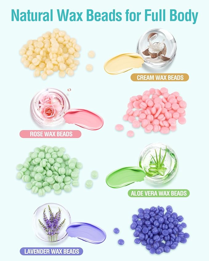 Waxing Kit, Foldable Wax Warmer with 4 Packs Hard Wax Beads, Silicone Wax Pot Machine for Full Body, Face, Eyebrows, Legs, Bikini, At Home Hair Removal Kit with 15 Accessories for Women Men, Green