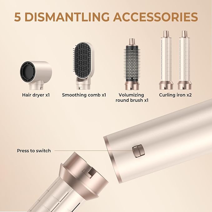 5 in 1 Hair Dryer Brush, Negative Ion Air Styler Wrap Hair Styler Upgrade Blow Dryer Brush Air Curler for Hair, Blowout Brush Set As A Gift for Straight/Curl/Drying/Smoothing