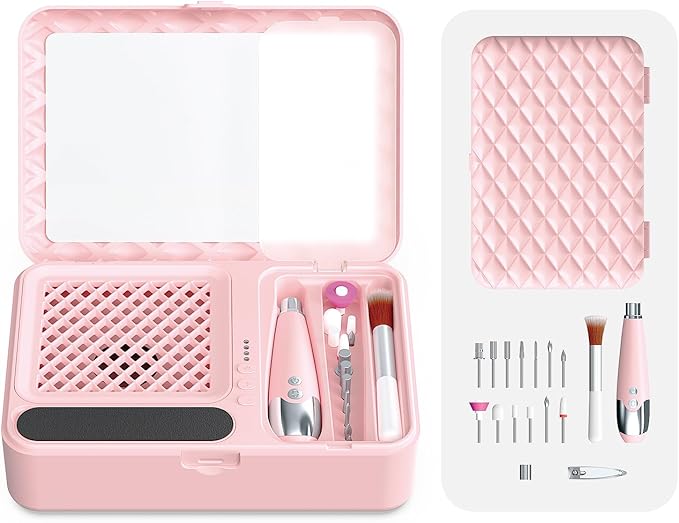 Portable Nail Dust Collector Deluxe Kit, Rechargeable Cordless Nail Quiet Vacuum Fan Cleaner with Mirror & Reusable Filters, Rich Nail Tech Tools, Compact Travel Size, Best Gifts for Women Teen Girls