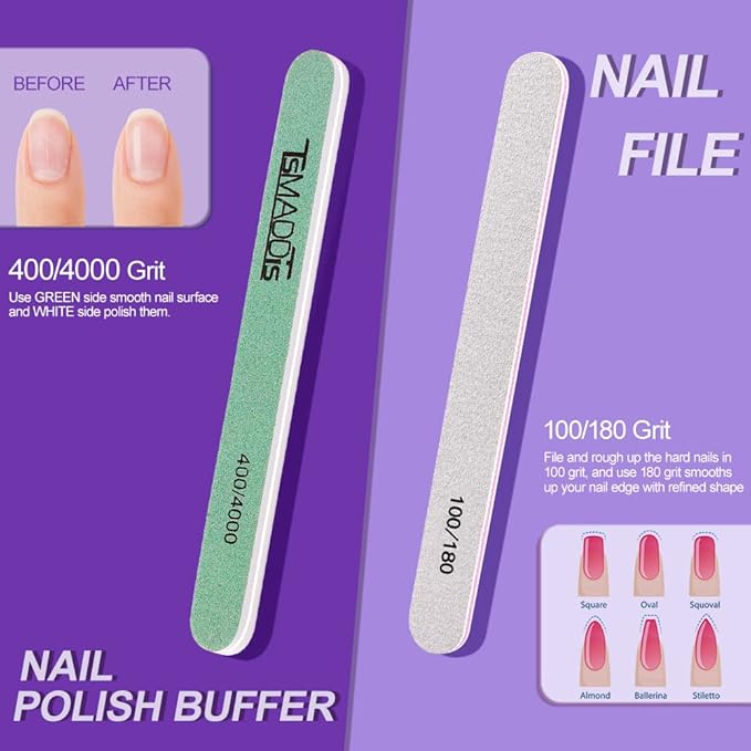 TsMADDTs 13PCS Manicure and Pedicure Tools Kit, Nail Files and Buffers Block, Polish Buffer, Cuticle Nippers, Cuticle Pusher and Peeler, File and Lifters for Toenails