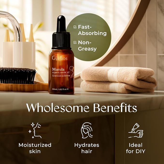 Gya Labs Marula Carrier Oil - 1 Fl Oz - for Hair, Skin, Face, Scalp & Body Massage