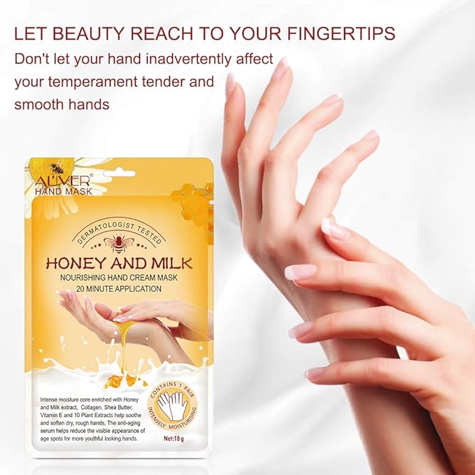 Hand Peeling Mask 5 pack, Hand Masks Moisturizing Gloves, Repairing Glove for Dry Skin, Remove Dead Rough Skin (honey and milk)