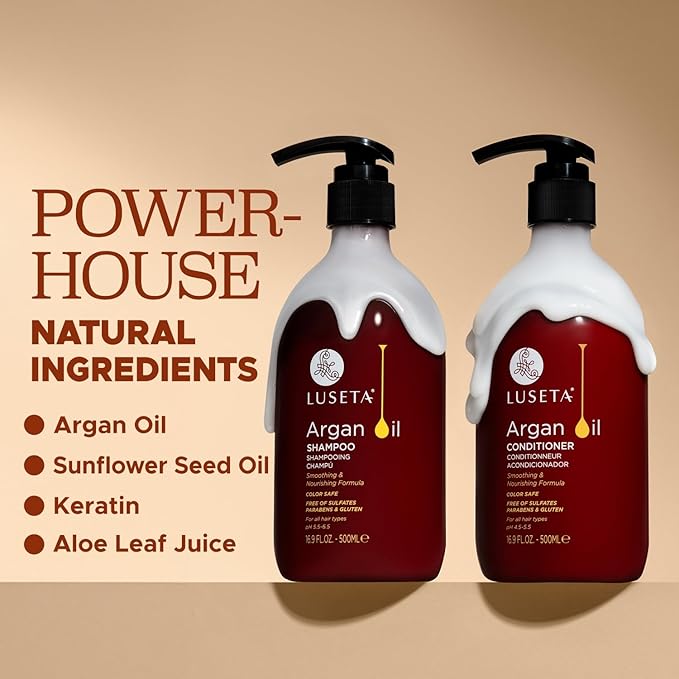 Luseta Argan Oil Shampoo and Conditioner Set Thickening for Thin & Dry Hair Smoothing & Nourishing Anti- Frizz for All Hair Types Sulfate Free for Men and Women 2 x16.9Fl Oz