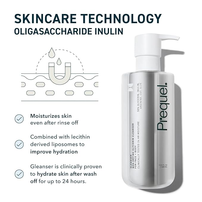 Prequel Skin Gleanser, Moisturizing Glycerin Face Wash, Professional Strength Face Cleanser for Women, Unscented Sensitive and Dry Skin Face Wash Pump Bottles - 6.75 fluid ounce (Pack of 2)