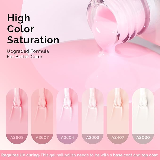MelodySusie Pastel Pink Gel Nail Polish Set - 6 Colors Nude Pink Milky White Soak Off UV LED Gel Polish Gift for Women Nail Art Manicure Salon DIY Nail Design Decoration at Home