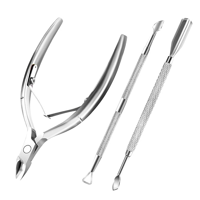 Cuticle Trimmer with Cuticle Pusher and Scissors, Cuticle Remover Professional Durable Pedicure Manicure Tools, Stainless Steel Cuticle Nipper Cutter Clipper for Fingernails and Toenails (Silver)
