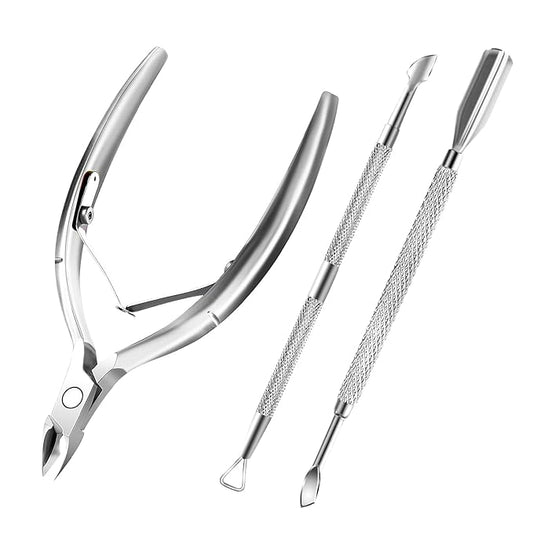 Cuticle Trimmer with Cuticle Pusher and Scissors, Cuticle Remover Professional Durable Pedicure Manicure Tools, Stainless Steel Cuticle Nipper Cutter Clipper for Fingernails and Toenails (Silver)
