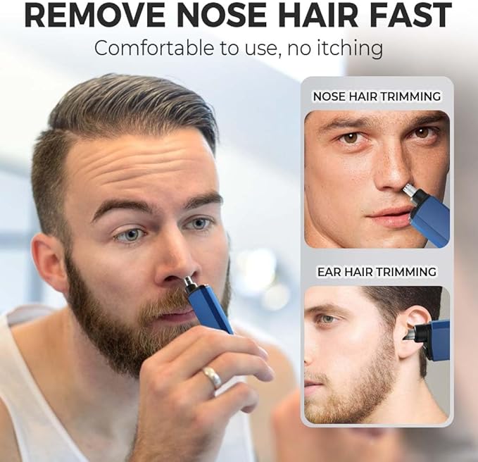 Drkicsy Rechargeable Portable Nose Hair Trimmer for Men and Women, Electric Nose Hair Remover Nasal Hair Cutter Shaver (Blue)