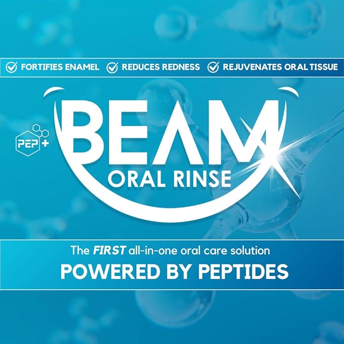PEP+ BEAM Alcohol-Free Fluoride-Free Mouthwash with Peptides & Xylitol – Oral Rinse for Enamel Strength, Gum & Tissue Support, Fresh Breath & Microbiome Balance – Dentist Inspired, Travel Size 3.4 oz