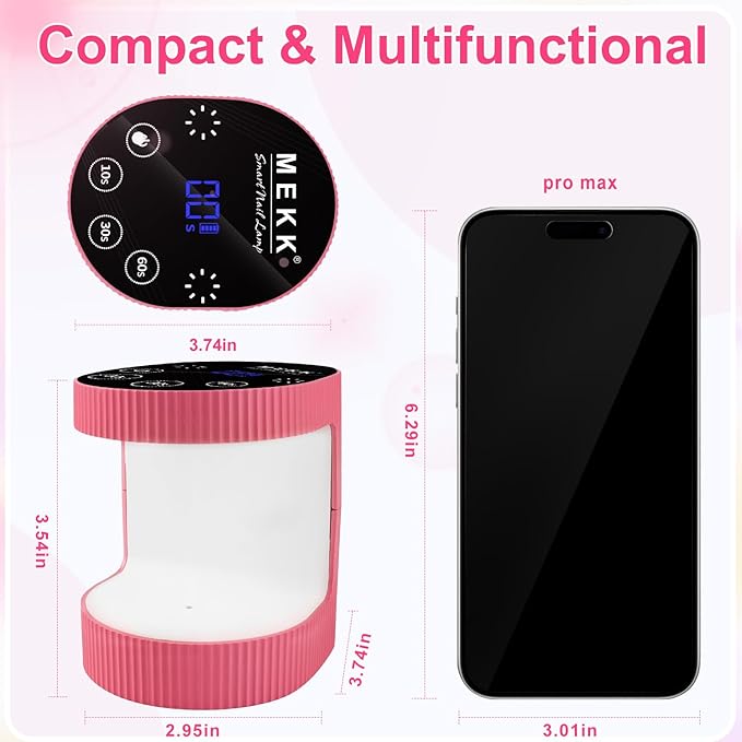 MEKK Cordless Mini UV Light for Gel Nails - 24W Rechargeable Mini UV LED Nail Lamp with Touch Control & Auto Sensor,Small Flash Cure Lamp,4 Timers,Portable Nail Light for Salon & Home-Rose Pink
