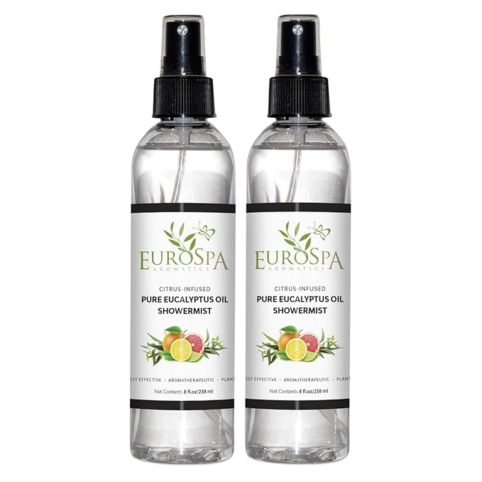 EuroSpa Aromatics Pure Eucalyptus Oil ShowerMist and Steam Room Spray, All-Natural Premium Aromatherapy Essential Oils - Citrus Infused, 8oz, 2 Pack