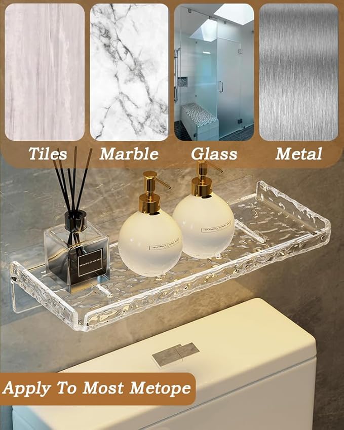Shower Organizer, Wall Floating Shelf, Clear Wall Mounted Organizer for Bathroom Storage and moreAcrylic No Drill Wall Mount Adhesive Shelf