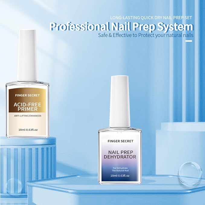 Acid-Free Primer and Nail Prep Dehydrator for Poly Gel Nail Kit Acrylic Nails Fast Dry Prep Kit for Design Art in Salon or Home Use 18ml