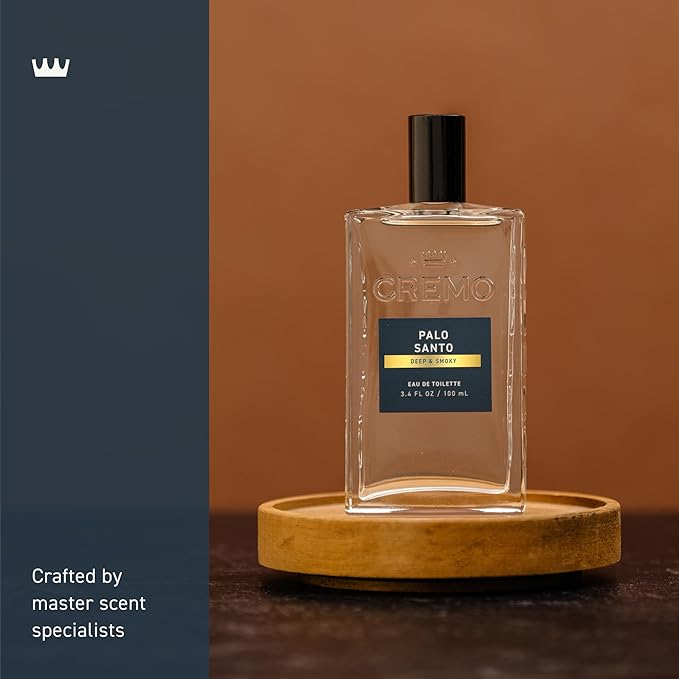 Cremo Cologne For Men - Palo Santo Mens Cologne Spray, A Combination of Bright Cardamom, Dry Papyrus and Aromiatic Palo Santo, Multi-Layered Signature Men's Fragrances, 3.4 Fl Oz