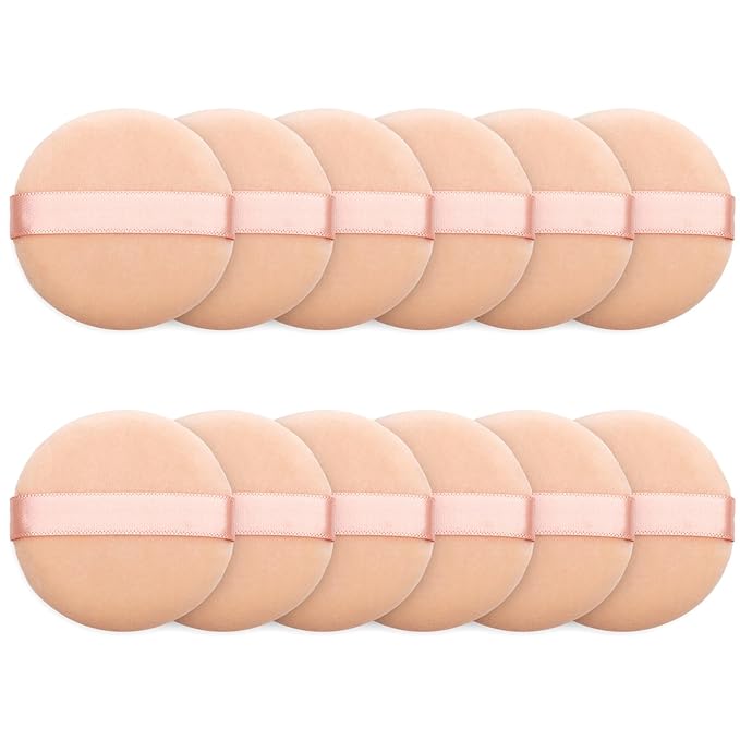 12Pcs Powder Puff for Face Powder Sponge Makeup Puffs Velour Puff with Ribbon Round Powder Puff For Loose and Foundation Replacement Makeup Tool