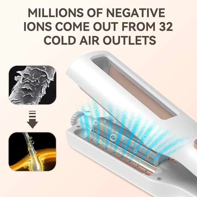 Hair Crimper, Crimper Hair Tool for Shiny Effortless Curls & Waves, 1/1.25/1.4/1.5 Inch Hair Waver Provides 4 Temperature Settings, Air Flow,Negative ions, Dual Voltage,Auto Off