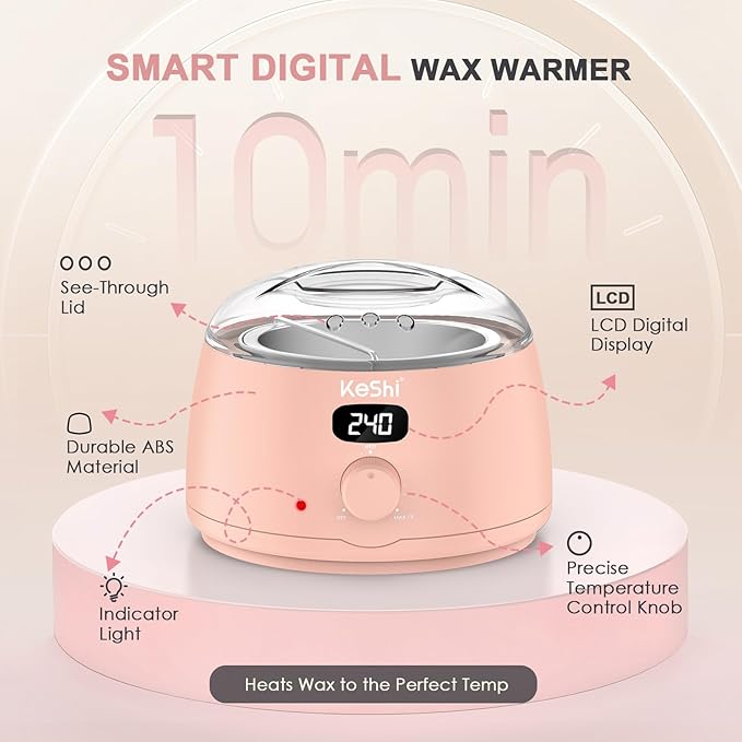 KeShi Waxing Kit for Women and Men, Digital Wax Warmer with 6 Bags Hard Wax Beads, at-Home Hair Removal Wax Kit for Full Body, Face, Eyebrow, Bikini, Legs, Brazilian & Sensitive Skin(Blush Dream)