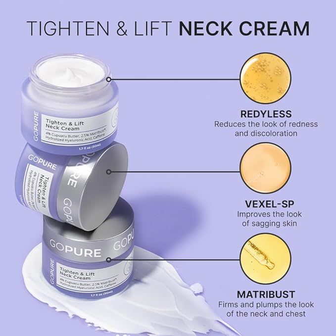 goPure Tighten & Lift Neck & Chest Moisturizer Cream for Visibly Firming, Tightening and Lifting Wrinkles & Crepey Skin, 1.7oz - Pack of 2