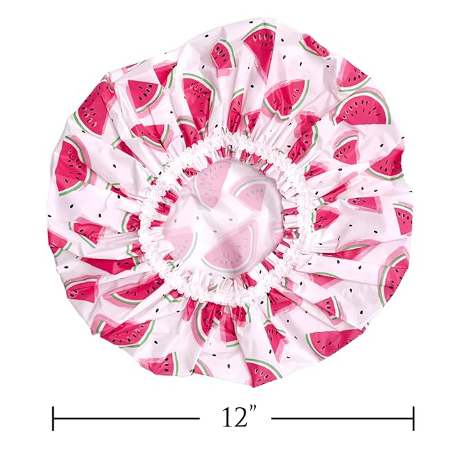 Reusable Vinyl Shower Cap & Bath Cap, Frosted PEVA Elastic Stretch Hem. Multi-Use Waterproof Stretchy Hair Cap for all Hair Lengths - One In A Melon Shower Cap for Women