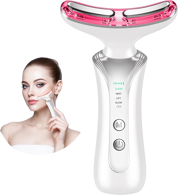 7 in 1 Multifunctional Facial Massager, Red Light Therapy for Face with 7 Modes, Face Lift Device, Portable Facial Massager for Wrinkles,Neck&Skin Care-White