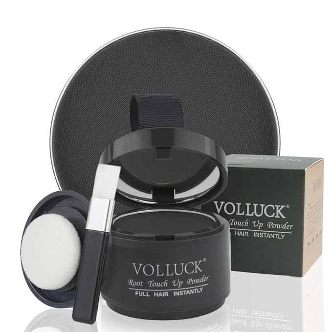 VOLLUCK Root Touch up Powder, Instant Hairline Powder for Thinning Areas and Gray Hair Coverage, Natural and Non-greasy Root Cover up for Women and Men (Black, 0.14 Ounce)