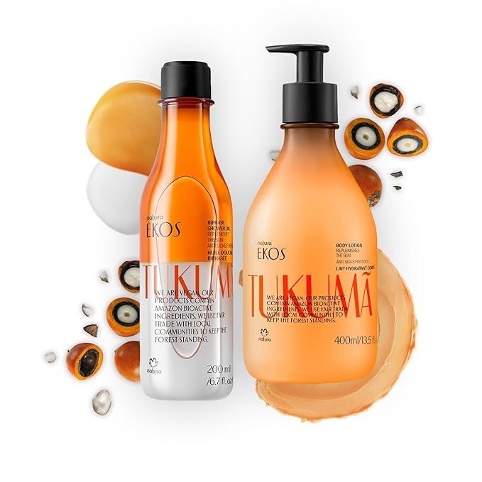 Natura – Tukumã Hydration & Renewal Body Care Bundle – Hyaluronic Acid Boosting Body Lotion + Biphase Shower Oil – Deep Moisturizing & Firming – Vegan Brazilian Skincare – 13.5 fl oz + 6.7 fl oz