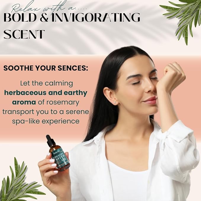 Live Fraiche Rosemary Oil for Hair Growth (2oz) with Cold Pressed Castor Oil Natural Hair Growth Oil - Rosemary and Castor Oil for Hair Growth -Strengthening Hair Oil for Damaged Hair and Hair Loss