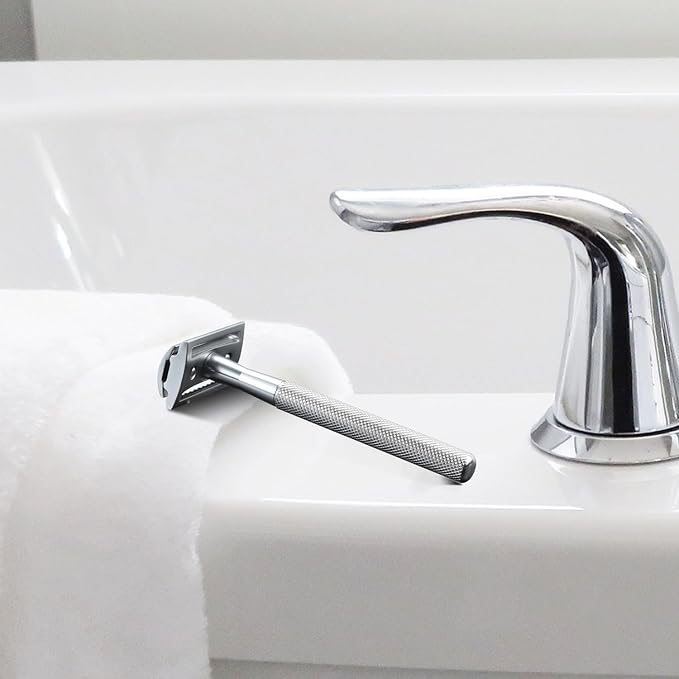 KINGHOOD Safety Razor Single Blade for Men with 10 Double Edge Blades Metal Reusable Eco Friendly Razors Silver