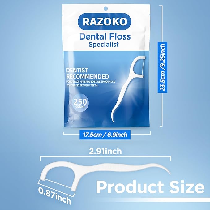 RAZOKO Dental Floss Picks High Pull Toothpicks Sticks,Professional Clean Floss Picks,Unflavored Disposable Flossers Refill Pack 500Pcs