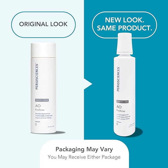 PerioSciences AO ProRinse White Care Whitening Mouthwash with Essential Oils and Antioxidants - Alcohol Free Mouthwash for Post-Whitening Enamel Protection, 10 fl oz/300ml Pack of 2