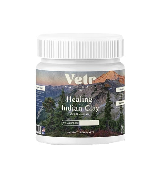 vetr Naturals Healing Indian Clay - Organic Natural Bentonite Clay 1 lb - Deep Pore Cleansing Facial, Hair & Body Mask - 100% Pure Calcium Bentonite for Detox & Skin Care
