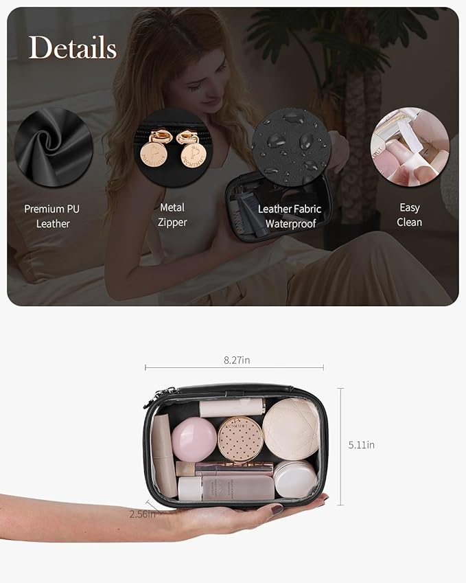 Pocmimut Small Makeup Bag,Clear Make Up Bag Organizer Carry-on Travel Essentials,TSA Approved Toiletry Bag Clear Cosmetic Bags for Women Men,Black