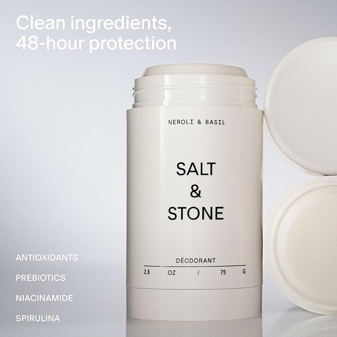 SALT & STONE Aluminum Free Deodorant | Extra Strength 48 Hour Protection for Women & Men | Made with Seaweed Extracts, Niacinamide & Prebiotics (Neroli & Basil)