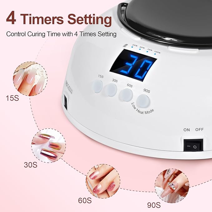 Professional Rechargeable 96W UV LED Nail Lamp,Cordless Nail Dryer with 4 Timer Settings,Portable Design & Auto Sensor,Fast Curing Lamp for Salon & Home(White+Black)