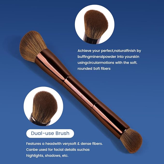 MAANGE 20 PCS Makeup Brush Set with Bag, Double-ended Kabuki Brush Foundation Contour Brush for Liquid Powder Concealer Eye Shadows Cream Cosmetics Blending Blush Face Makeup Tools (Brown)