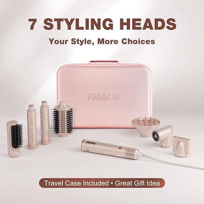 7MAGIC 7 in 1 Hair Styler & Hair Dryer Brush, 110,000 RPM High-Speed Blow Dryer with Negative Ions for Frizz-Free Styling Fast Drying Curling Volumizing Straightening, Hot Air Styler with Travel Case