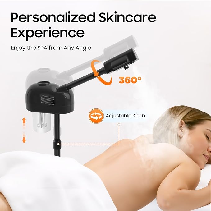 Professional Facial Steamer Mist Face Steamer Stand Ozone Facial Machine with Wheels Professional Skin Care Equipment for Shaving & Skin Care, Barbershop, Salon, Spa Use (Black)