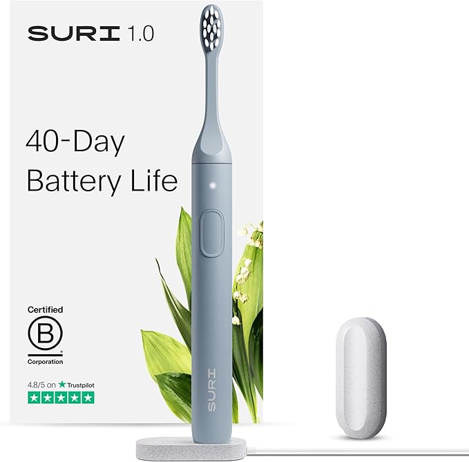 SURI 1.0 Sonic Electric Toothbrush | 1 Month+ Battery | Designed in California | Electric Toothbrush for Adults | Travel Toothbrushes | Tooth Brush | Blue