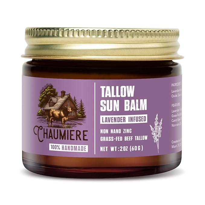 Lavender Tallow Sunscreen SPF 50 – Grass-Fed Beef Tallow Balm with Carrot Seed Oil & Non-Nano Zinc – Organic Face & Body Moisturizer, Reef Safe, Naturally Scented – 2.5oz, Made in USA