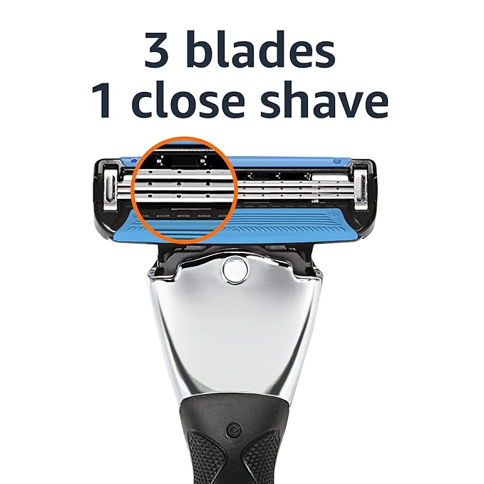 Amazon Basics 3-Blade Motion Sphere Razor for Men with Dual Lubrication, Handle & 20 Cartridges, Cartridges fit Amazon Basics Razor Handles only, 21 Piece Set, Black (Previously Solimo)