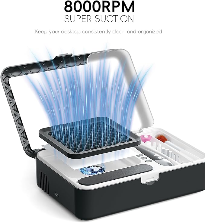 Portable Nail Dust Collector Deluxe Kit, Rechargeable Cordless Nail Quiet Vacuum Fan Cleaner with Mirror & Reusable Filters, Rich Nail Tech Tools, Compact Travel Size, Best Gifts for Women Teen Girls