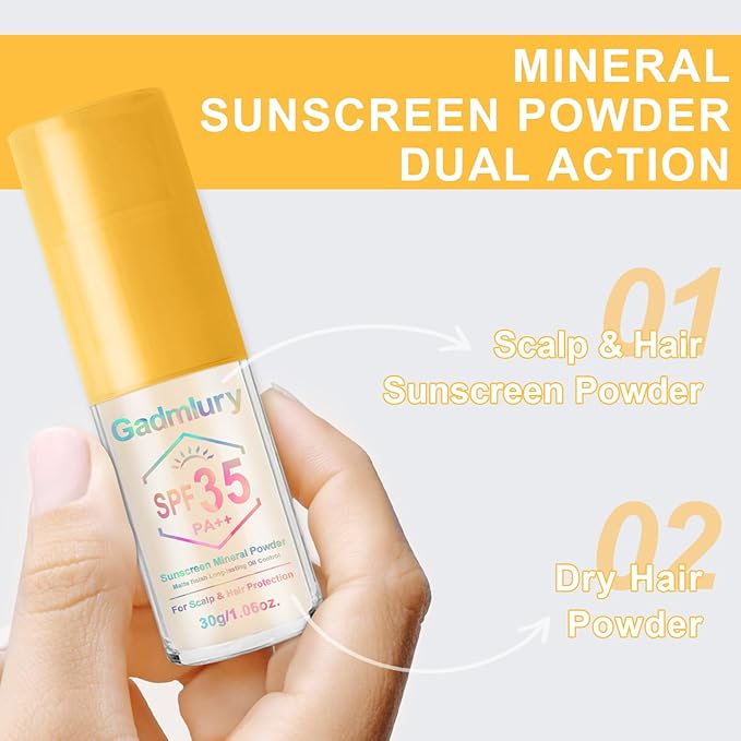 Mineral Sunscreen Powder, for Scalp & Hair, 0.71 Oz. SPF 35 PA++, Scalp Sunscreen Spray Powder with Broad Spectrum UV Protection, Lightweight, Easy to Apply, No-Greasy, Cruelty-Free (1PC)