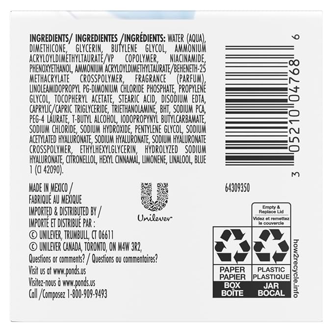 POND'S Hyaluronic Acid, Vitamin E & B3 Gel Face Moisturizer For 24 hour Hydration and Luminous Skin, 3.4 oz