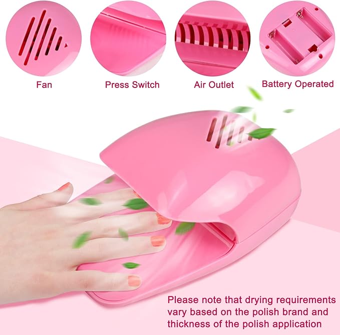 Cute Nail Dryer for Kids, Christmas Gifts for Girls, Quick Dry Pink Nail Fan Dryer, Mini and Portabe Nail Dryer for Regular Polish, Perfect Addition to Kids Nail Polish Set for Girls