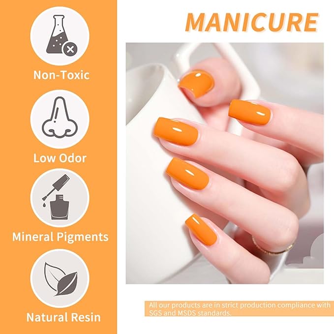 JR 9 Pcs 0.5oz Orange Fall Gel Polish Set Bright Shades for Beach Vacations & Pool Parties, Quick Dry, Fade-Proof Halloween Color Soak Off Fall Gel Polish Home DIY Gift Yellow Series