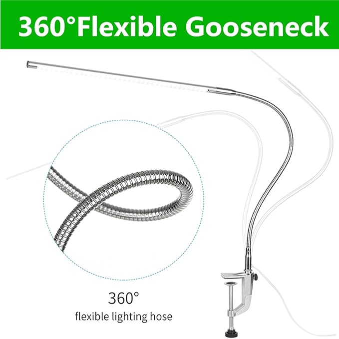 USB LED Desk Lamp, Adjustable Clip On Nail Lamp Light Eye Care Gooseneck 360° Swivel with Switch LED Clamp Light for Manicure Reading Tattoo