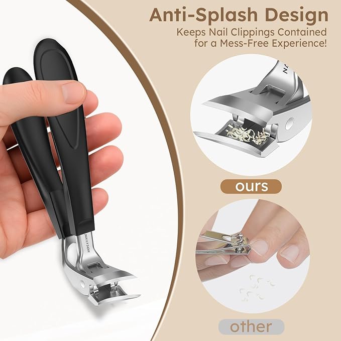 Toenail Clippers for Thick Nails for Seniors, Ingrown Nail Clippers for Men Angled Head, Toe Nail Clippers Long Handled Wide Jaw Opening with Catcher, Fingernail Clipper Sharp Curved Blade